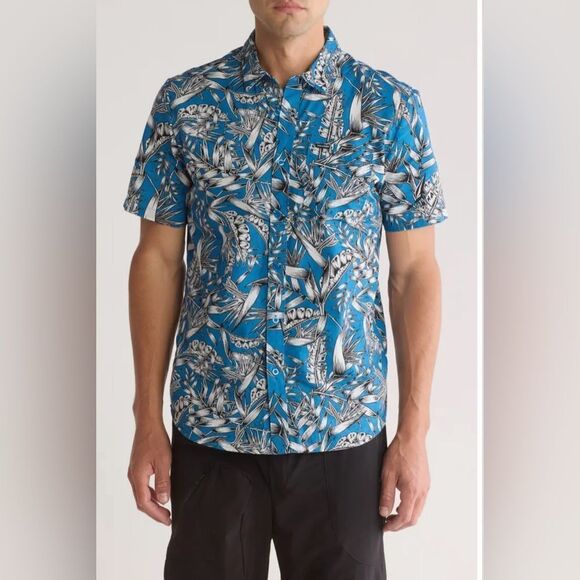 Volcom Warbler blue print 100% cotton short sleeve button front shirt. Small. - Picture 9 of 9